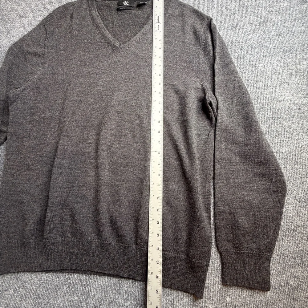 Calvin‎ Klein Sweater Men XLarge Gray Merino Wool V-Neck Jumper Old Money Luxury